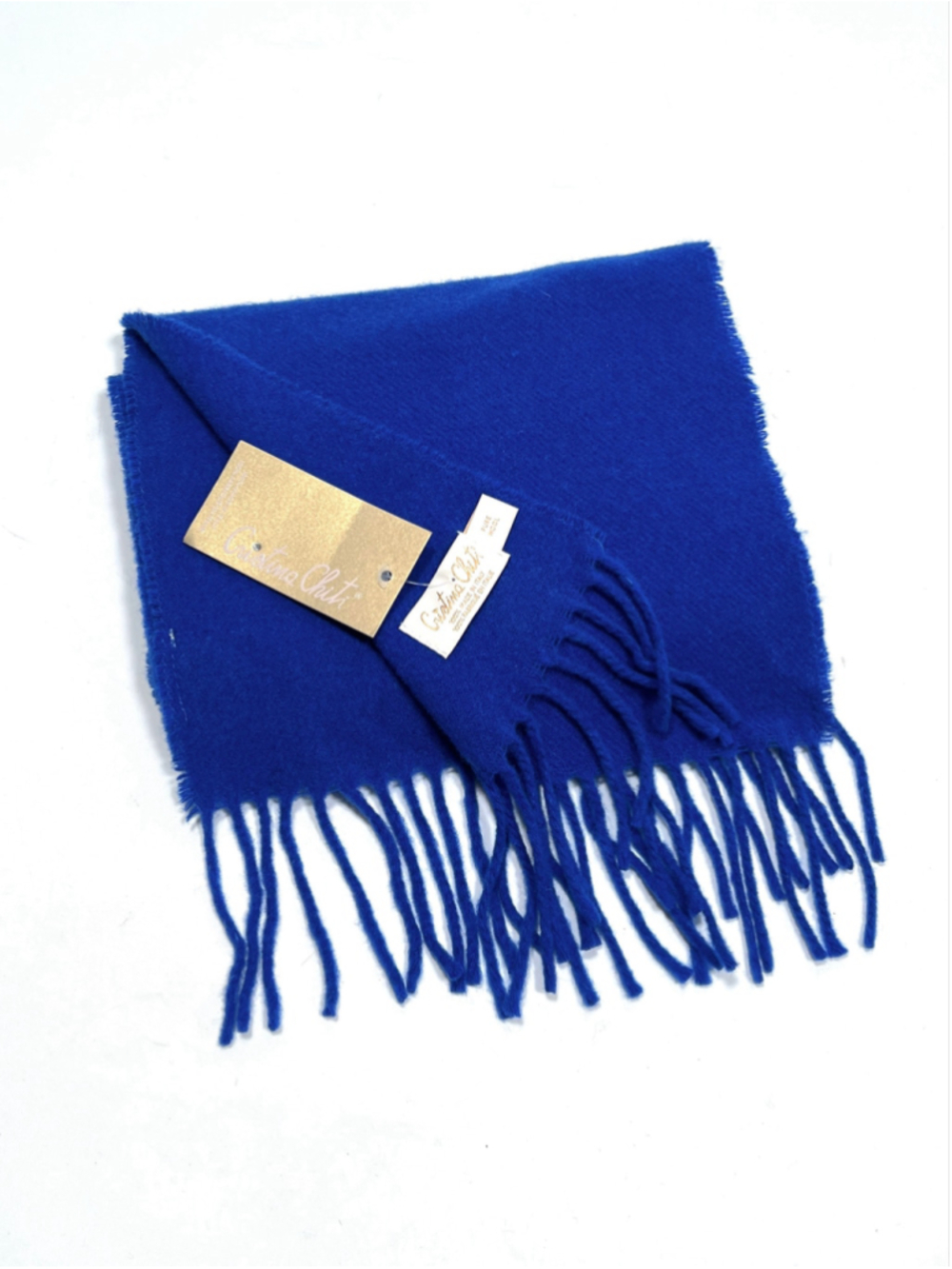 NWT Cristina Chiti Blue Pure Wool Scarf One Size Italy
